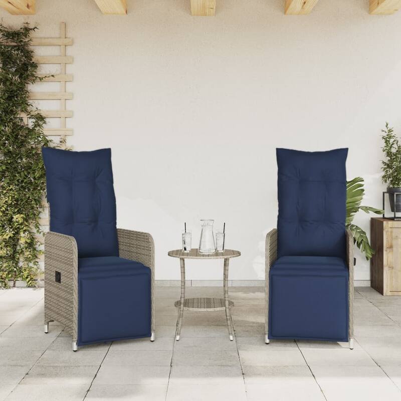 vidaXL Reclining Patio Chair with Cushions Outdoor Furniture Gray Poly Rattan - 21.5" x 23" x 36.2"