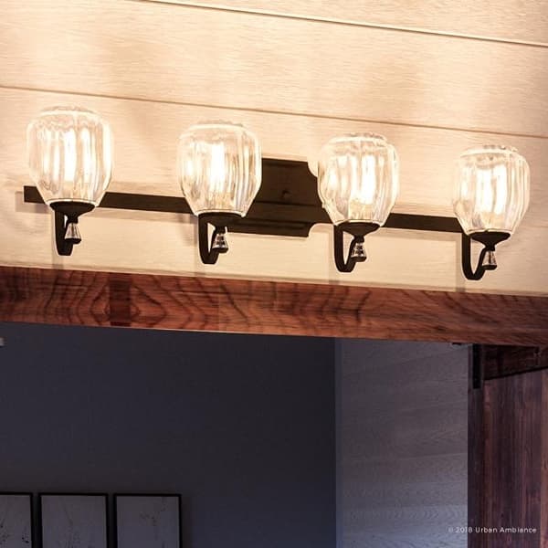 slide 1 of 7, Luxury Crystal Bathroom Vanity Light, 7.5"H x 32"W, with French Country Style, Olde Bronze Finish by Urban Ambiance
