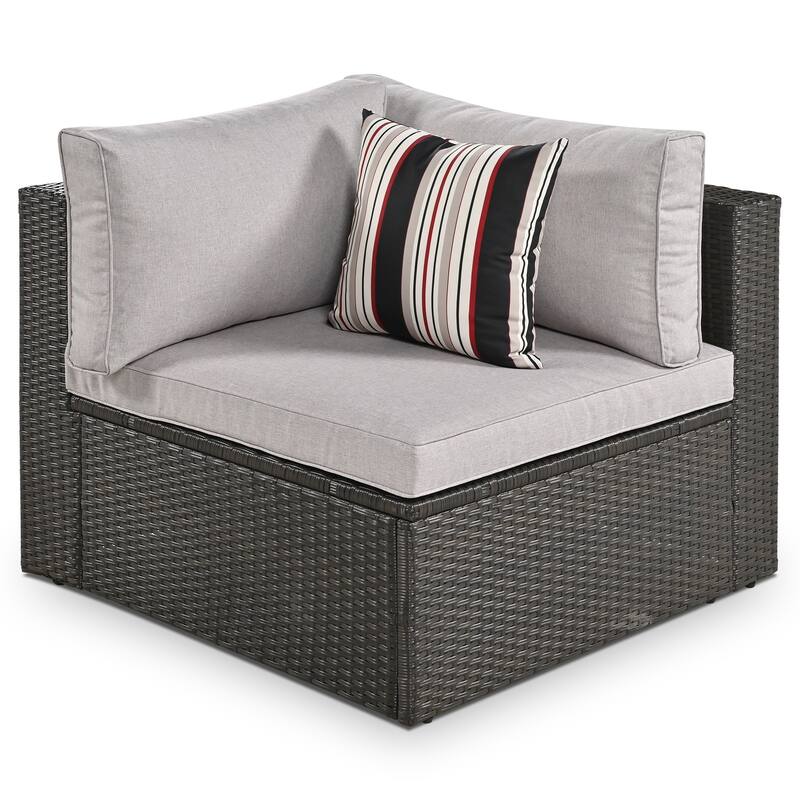 7-Piece Outdoor Patio Sectional Sofa Set with Coffee Table and Striped Pillows, Free Combination