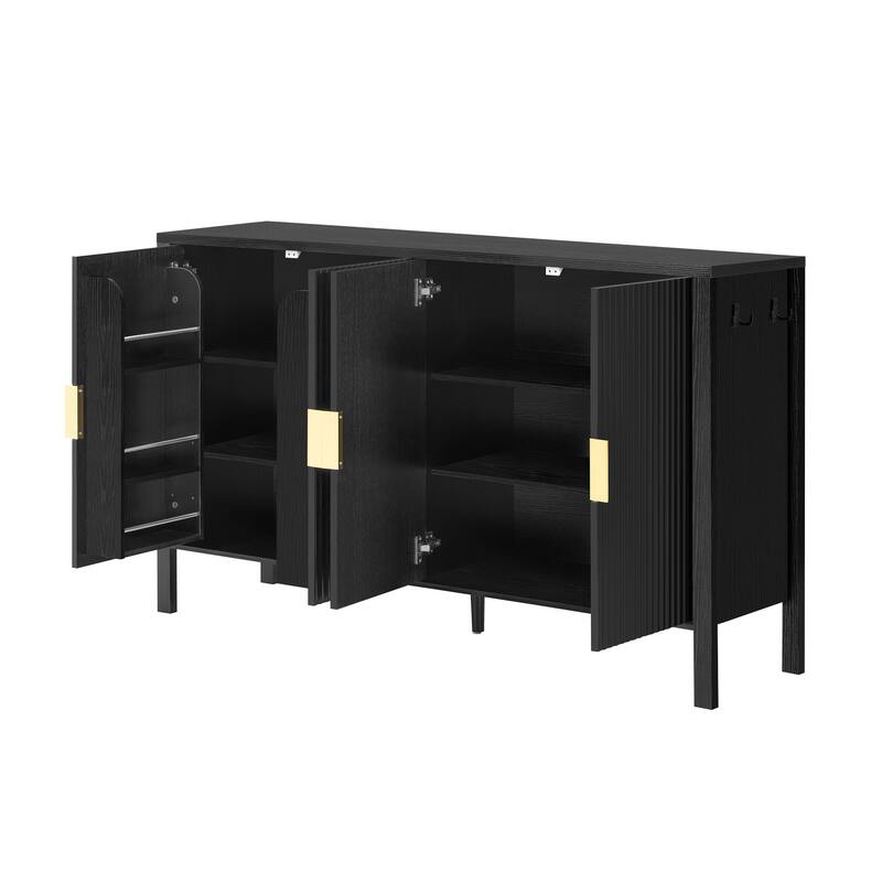 Carl Modern 4 Doors Stripe Door Storage Cabinet with Hooks and Adjustable Shelves