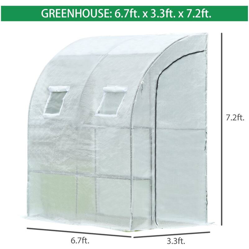 Aoodor Lean-to Walk-in Greenhouse with Shelf and Durable PE Cover - 6.3 x 3.3 x 7.2 ft