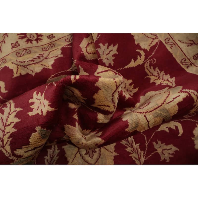 Hand Knotted Oriental 100% Wool Carpet Traditional Floral Red Peshawar Area Rug - 4' 10'' X 4' 0''