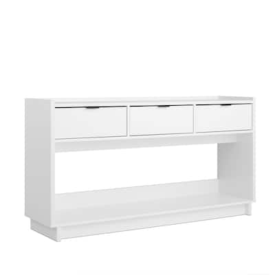 Prepac Simply Modern 60.25" W Entryway Table, Narrow Console Table with 3 Drawers, Media Console Table with Storage