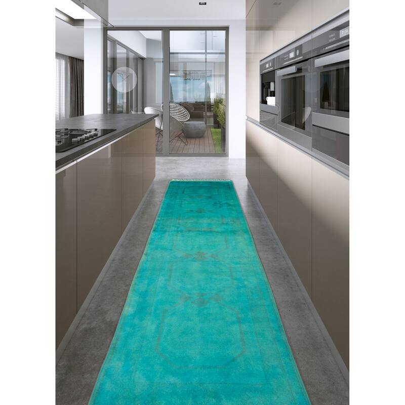 ECARPETGALLERY Hand-knotted Color Transition Teal Wool Rug - 2'8 x 9'0