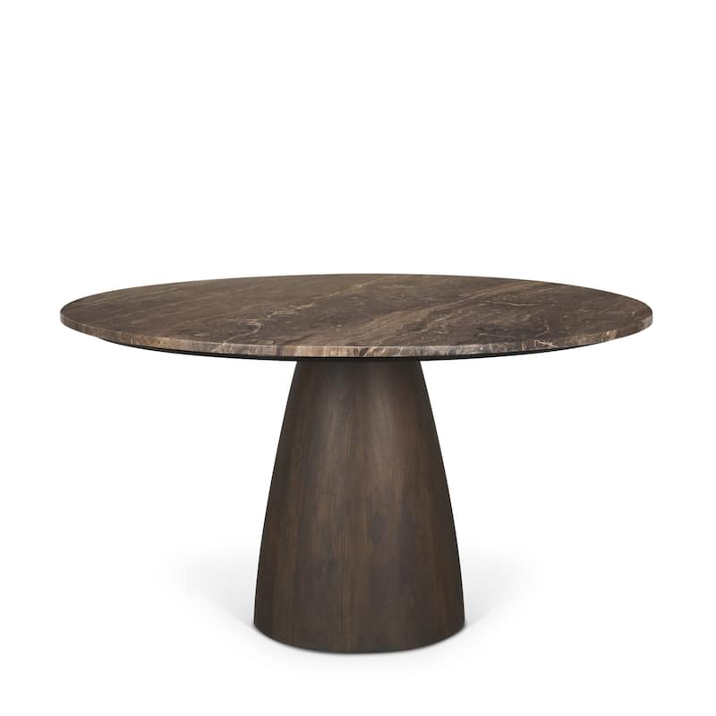 Allyson Round Genuine Marble Pedestal Dining Table - 54.0L x 54.0W x 30.0H - Cappuccino