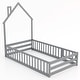preview thumbnail 1 of 18, Twin Size House Shape Floor Bed with Lockable Door and Full-Length Guardrail
