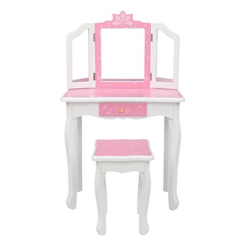 Children's Three-Sided Folding Mirror Dressing Table Chair