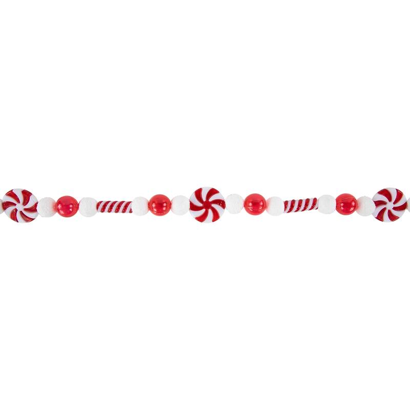 6' Red and White Beaded Peppermint Candy Christmas Garland Unlit