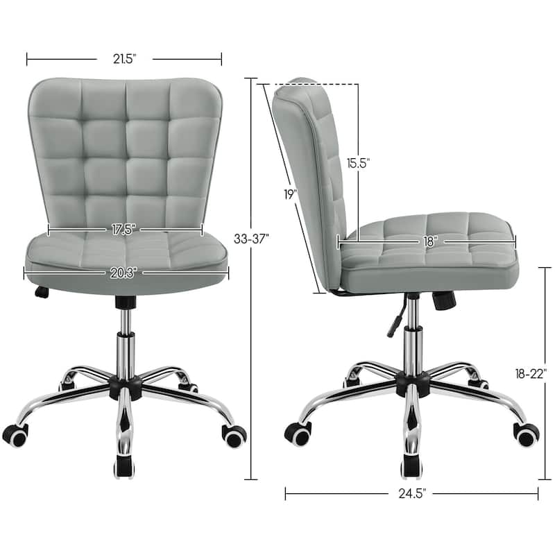Yaheetech Modern Faux Leather Armless Desk Chair Task Chair with Chrome-finish Metal Base - N/A