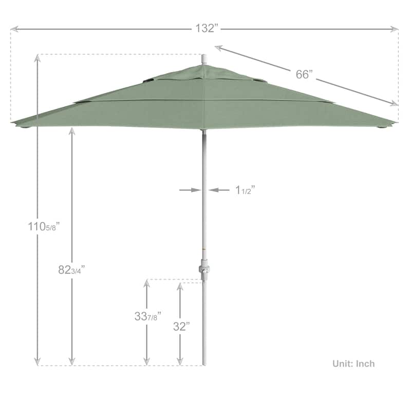 California Umbrella 11' Rd. Alum/Fiberglass Rib Patio Umb,Crank Lift/Collar Tilt, Dbl Wind Vent, White Finish, Sunbrella Fabric