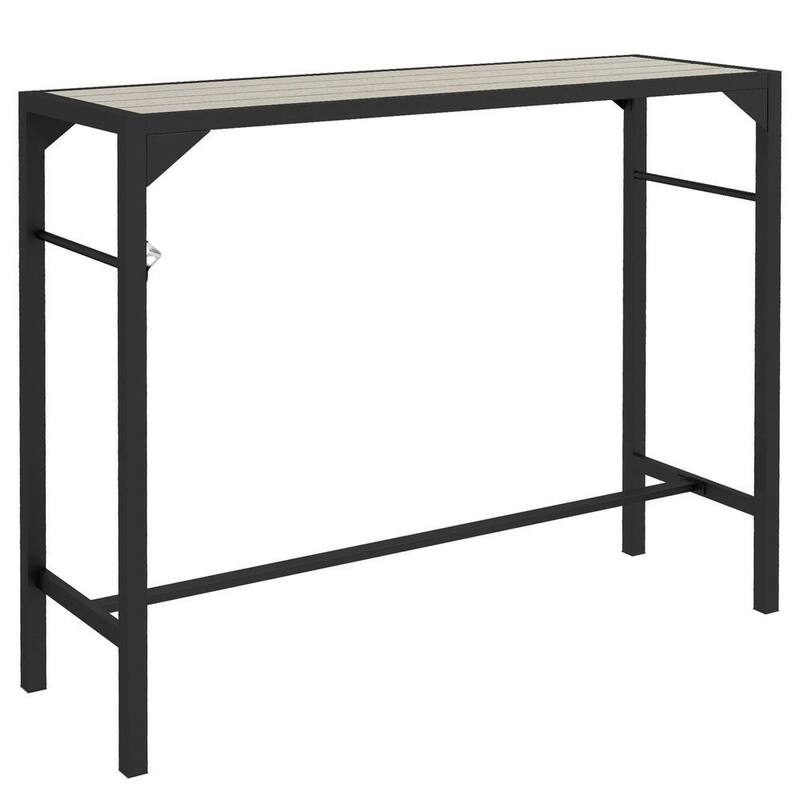 Outdoor Bar Height Table,Plastic Wood Grain Top,Built-In Bottle Opener