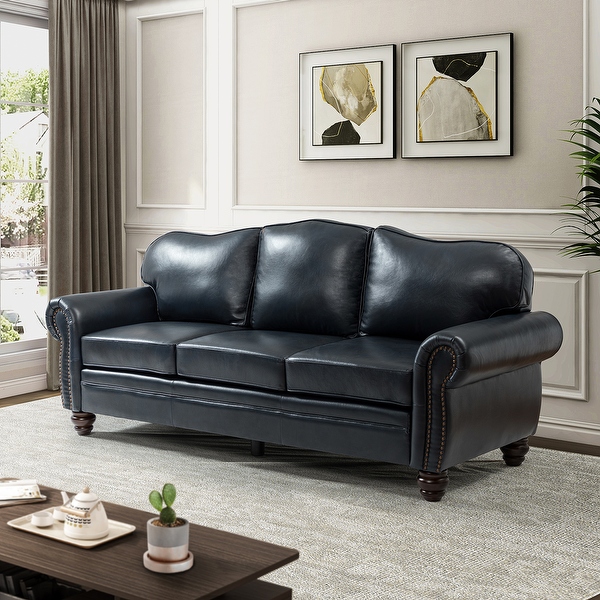 Balvino 81 Wide Genuine Leather Sofa with Removable Cushions On Sale Bed Bath Beyond 35973056