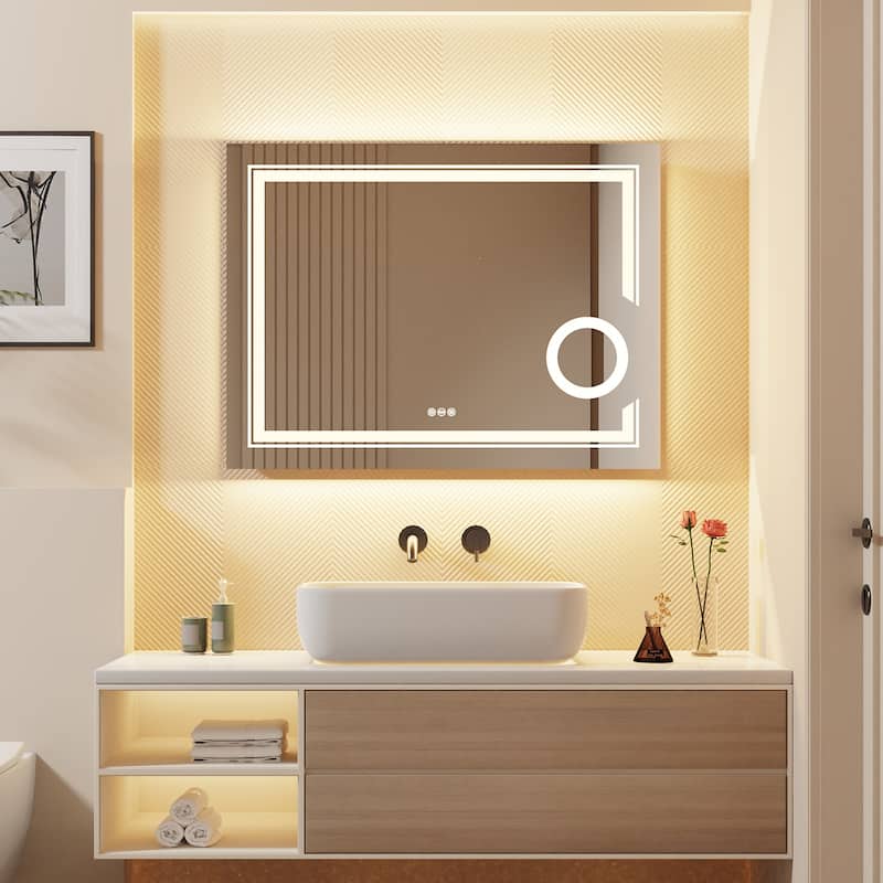 Frontlit Backlit LED Bathroom Mirror Wall Mounted Anti-Fog with 3X Magnifying