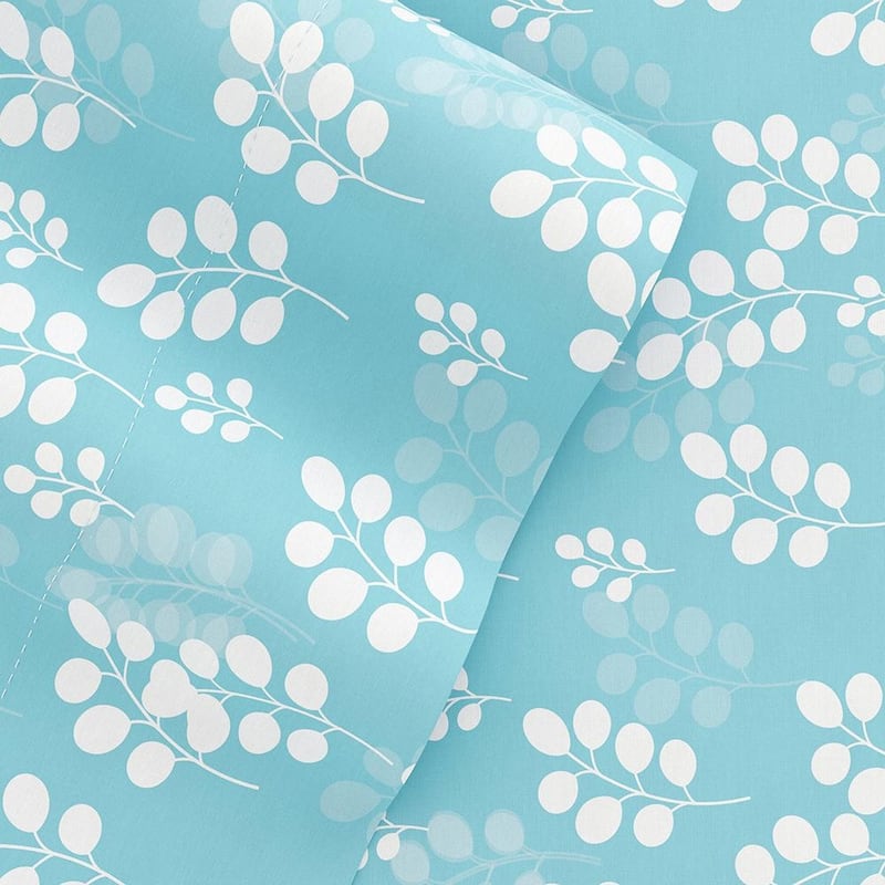 Becky Cameron 4-piece Deep Pocket Wheat Pattern Bed Sheet Set - California King - Pale Blue