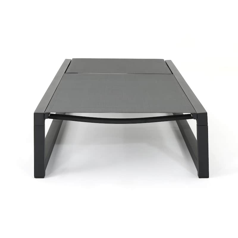 Venice Chaise Lounge Black Grey Outdoor Adjustable Reclining Mesh Patio Furniture with Aluminum Frame 77in