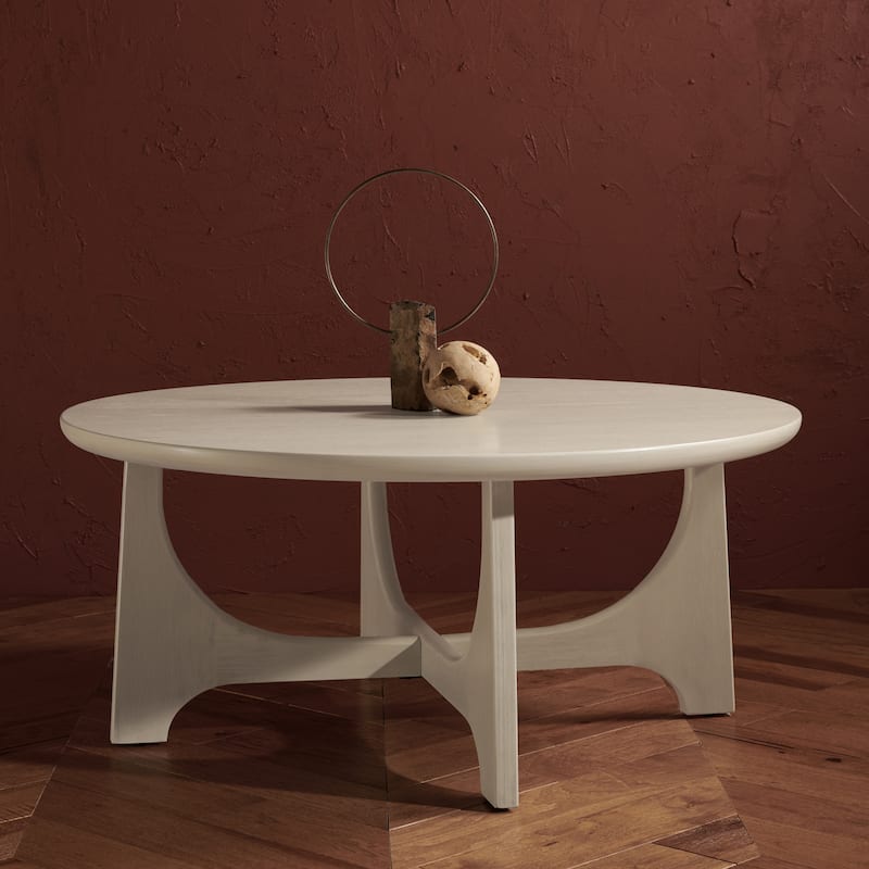 SAFAVIEH Couture Sasha Wood Round Coffee Table - 40 in. W x 40 in. D x 18 in. H - White Washed