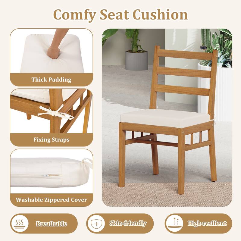 Gymax Solid Acacia Wood Patio Chair Set of 2 w/ Padded Seat Cushions