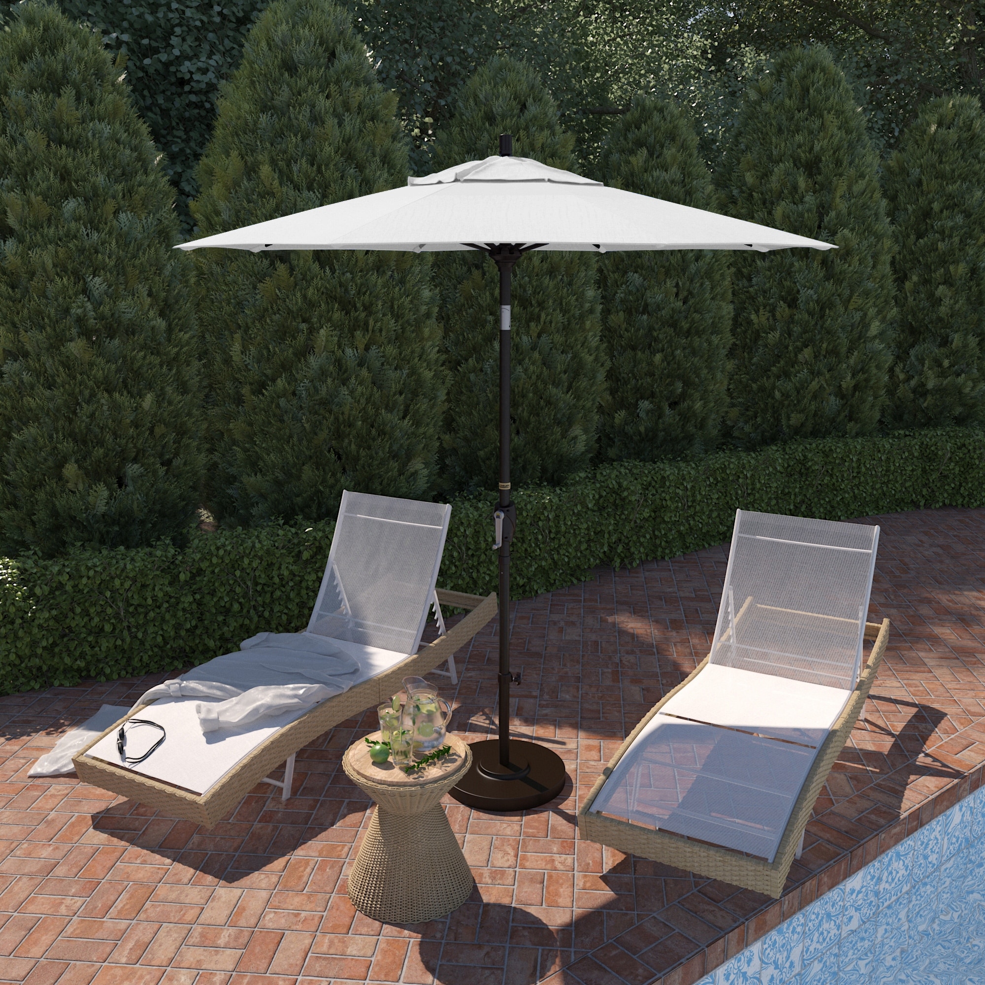 California Umbrella 7.5' Rd. Aluminum Patio Umbrella, Crank Lift with Push Button Tilt, Bronze Finish, Pacifica Fabric
