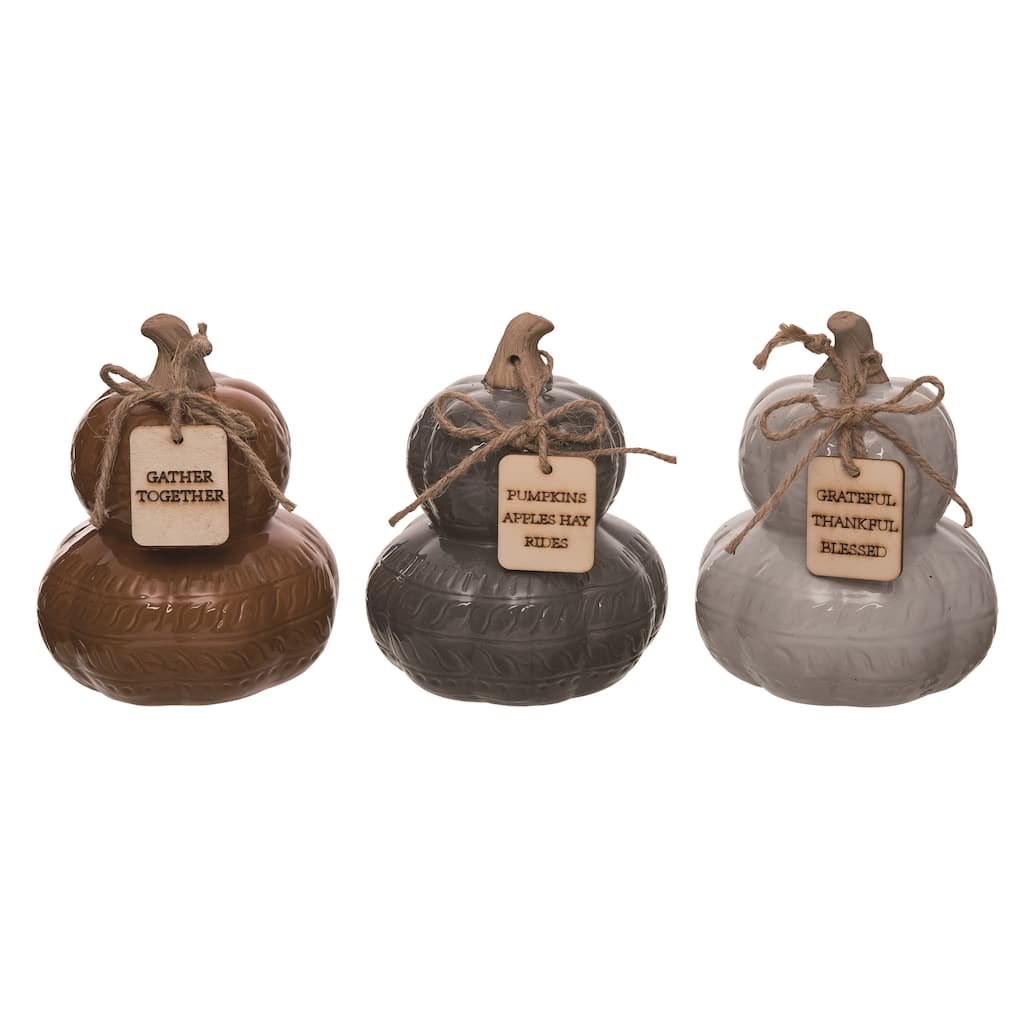Transpac Ceramic Stacked Pumpkin w/Tag Set of 3 Fall/Harvest Home Decorations