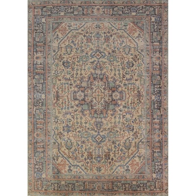 Geometric Tabriz Persian Area Rug Living Room Handmade Wool Carpet - 6'7"x 9'1"