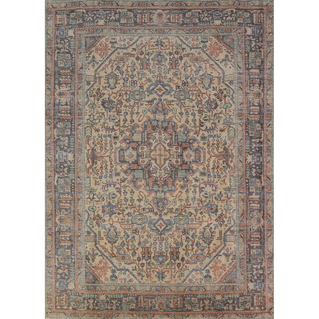 Geometric Tabriz Persian Area Rug Living Room Handmade Wool Carpet - 6'7"x 9'1"