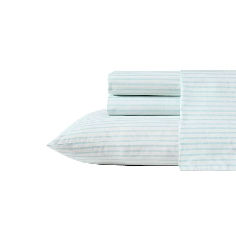 Tommy Bahama Cotton Printed Sheet Sets and Pillowcase Pairs - Queen - Cool Beach Stripe Turquoise