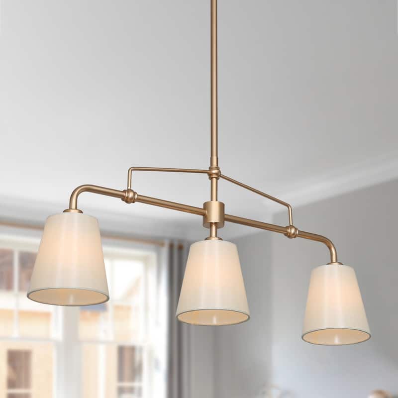 Fabrey Modern Gold 3-light Linear Chandeliers Fabric Shade Kitchen Island Lights - L26" x W5" x H75"