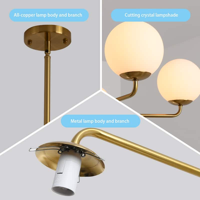 5-Lights Globe Mid Century Chandelier Modern Sputnik Pendant Light Fixture with Brushed Brass Finished