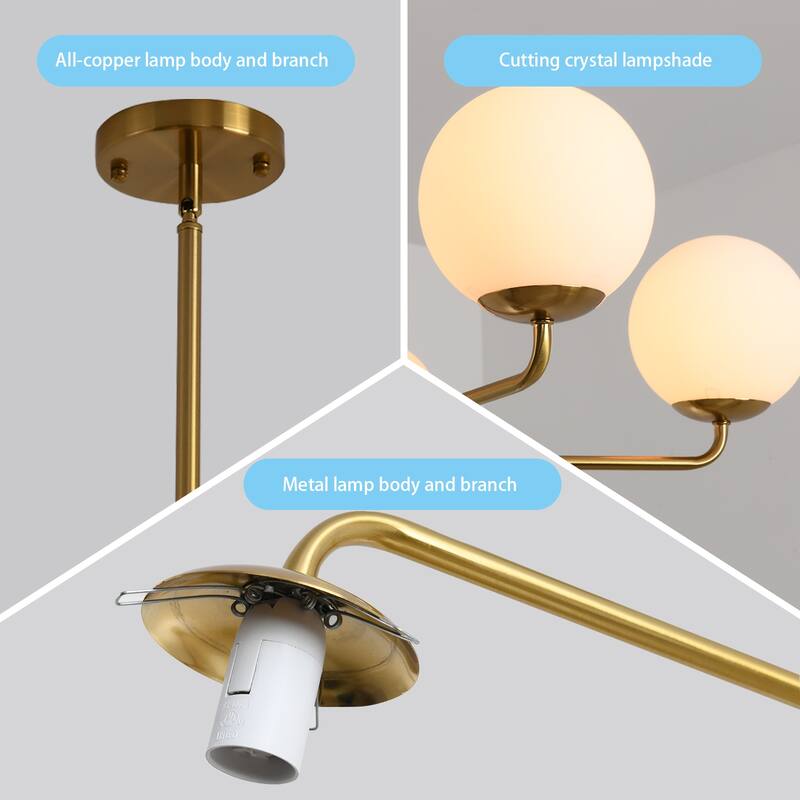 5-Light Modern Sputnik Chandeliers Frosted Glass Ceiling Pendant Light