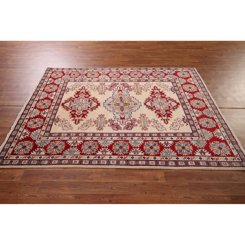 Geometric Kazak Oriental Area Rug Handmade Bedroom Wool Carpet - 4'11" x 6'4"