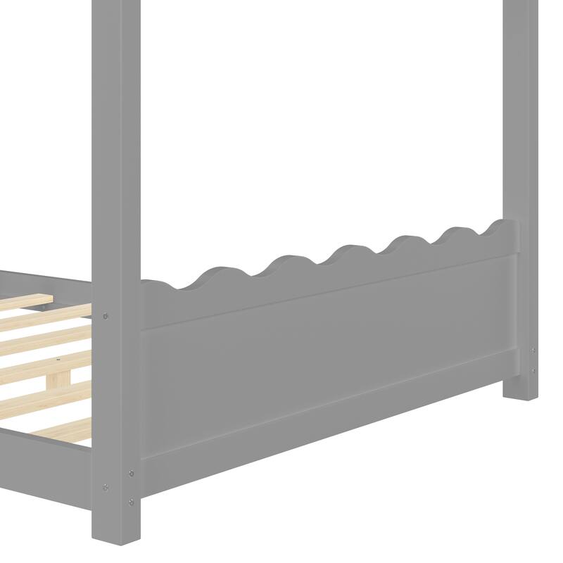 Roomfitters House Floor Bed with Support Slats, Solid Wood Open Frame Design
