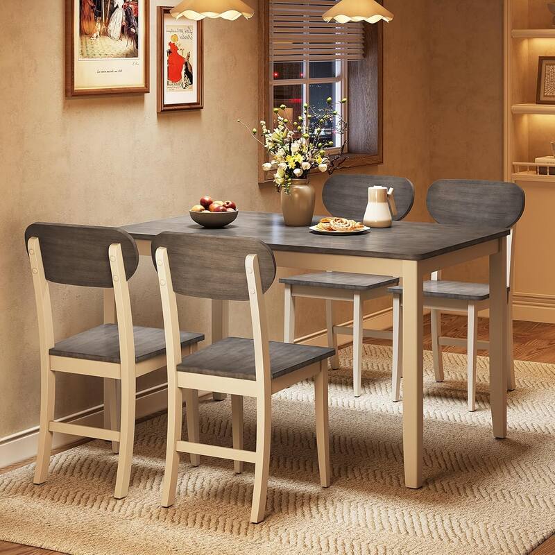 Rectangle Wooden Dining Table Set for 4, Brown