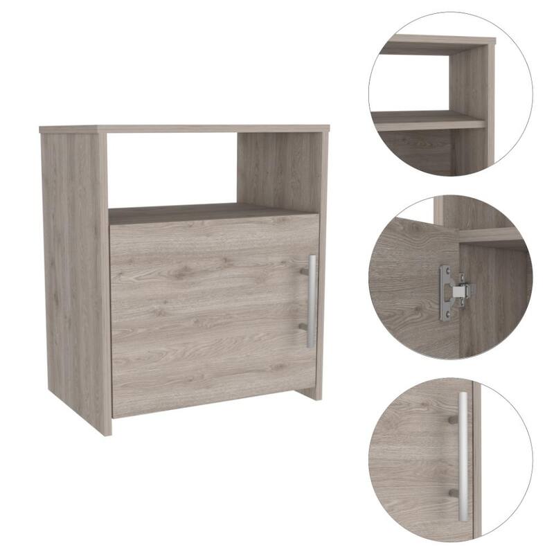 Modern Light Gray Nightstand with Single Door Cabinet and Metal Handle