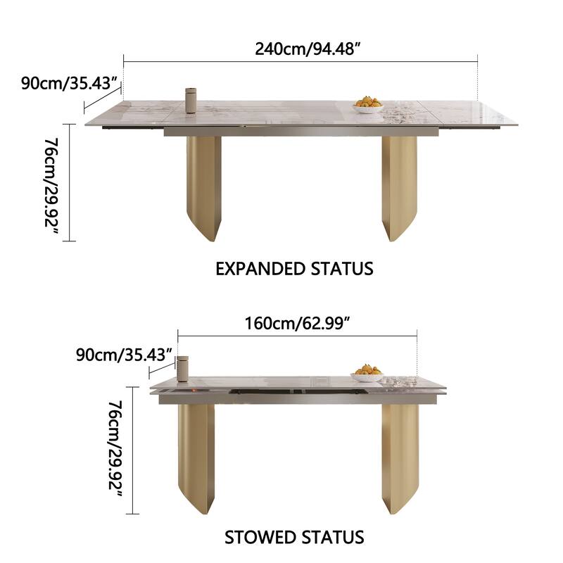 94.48 Inch Modern Minimalist 9 - Piece Extendable Sintered Stone Top Double Pedestal Dining Set