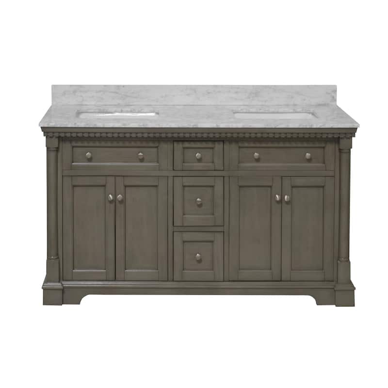 KitchenBathCollection Sydney 60" Double Bathroom Vanity with Carrara Marble Top