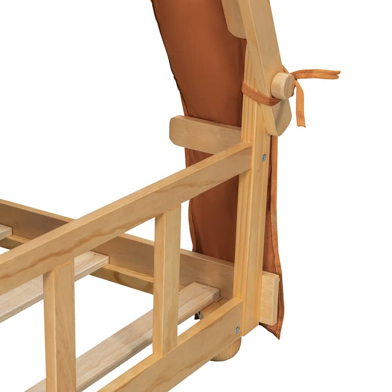 Deer Antler Accents House Bed Tent with Light and Roll-Up Curtain Skylight, Low Platform Bed with Detachable Tent and Roof