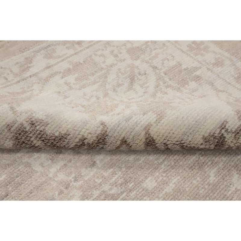 Hand Knotted Oriental Viscose Silk Carpet Modern Abstract Beige & Ivories Abstract Area Rug - 7' 4'' X 5' 3''