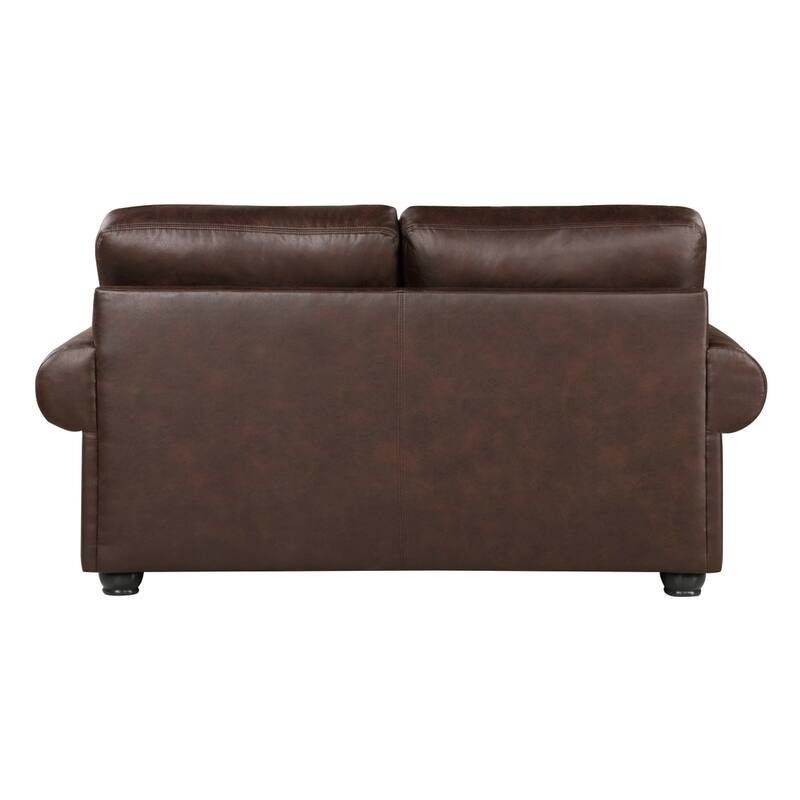 Jade 72 Inch Loveseat, Rich Brown Microfiber, 4 Pillows Soft Cushions, Wood