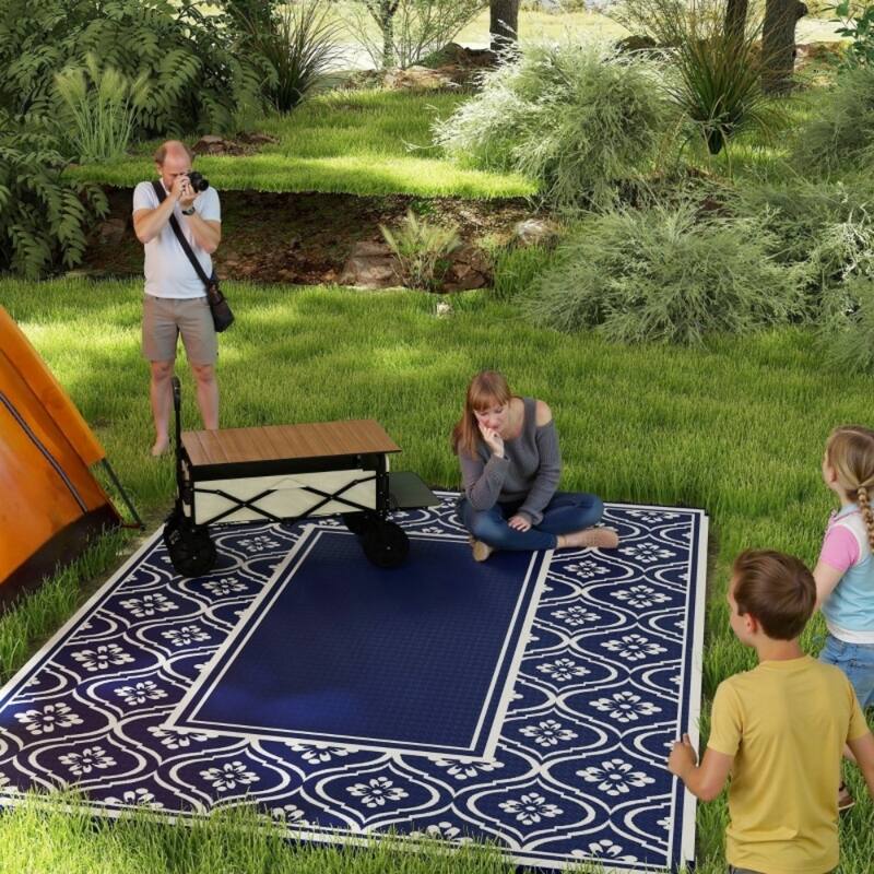 Reversible Outdoor Rug with Carry Bag Large Picnic Blanket for Camping, RV Trips, Beach