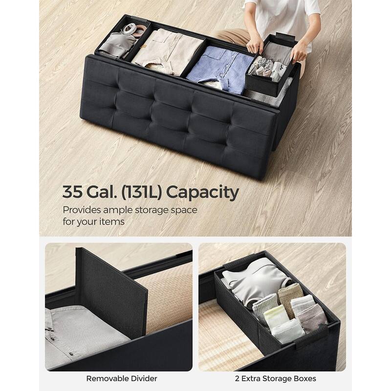 Velvet Padded Storage Ottoman Bench with Foldable Design and Hidden Compartment for Living Room or Bedroom