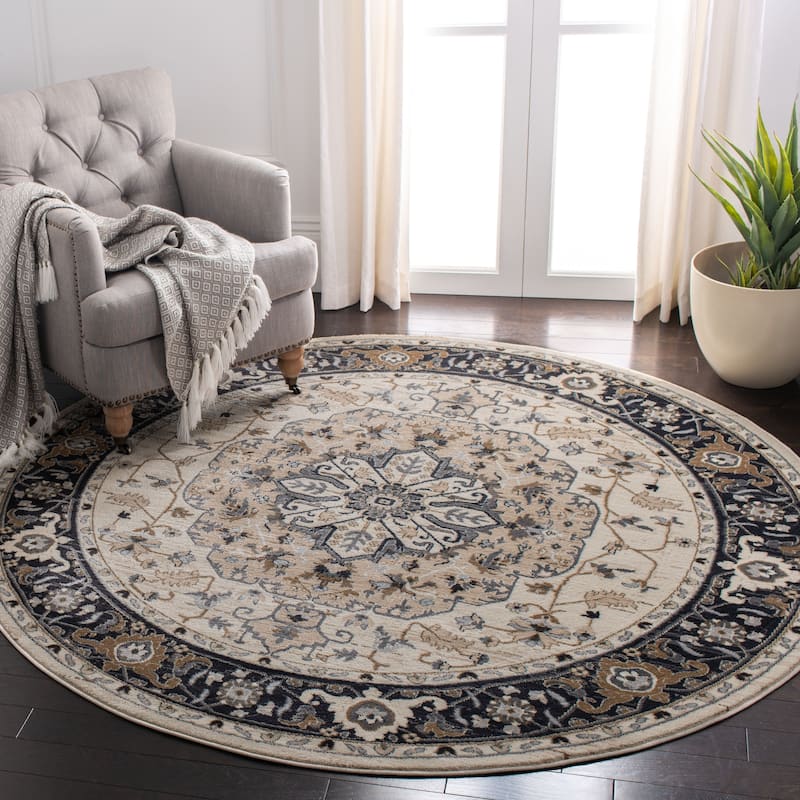 SAFAVIEH Lyndhurst Armida Traditional Oriental Rug - 7' Round - Cream/Navy