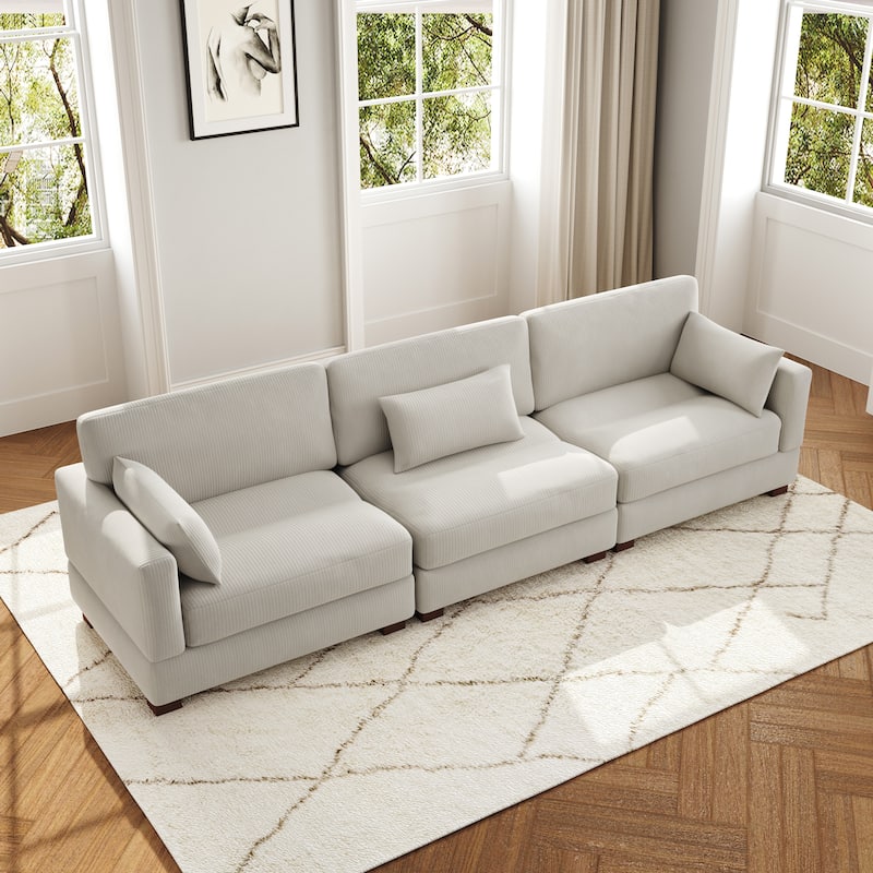 3-Piece Corduroy Couch Modular Sectional Sofa