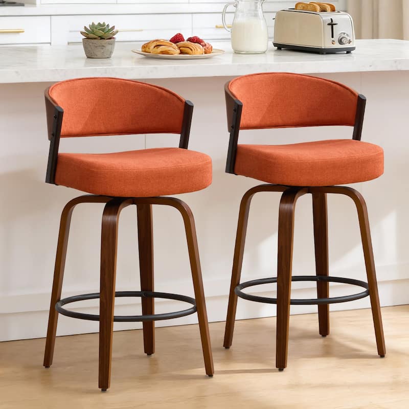 Upholstered Swivel Counter Height Bar Stool with Curved Back and Bentwood Frame - 37.2"H x 19.1"W x 20.5"D