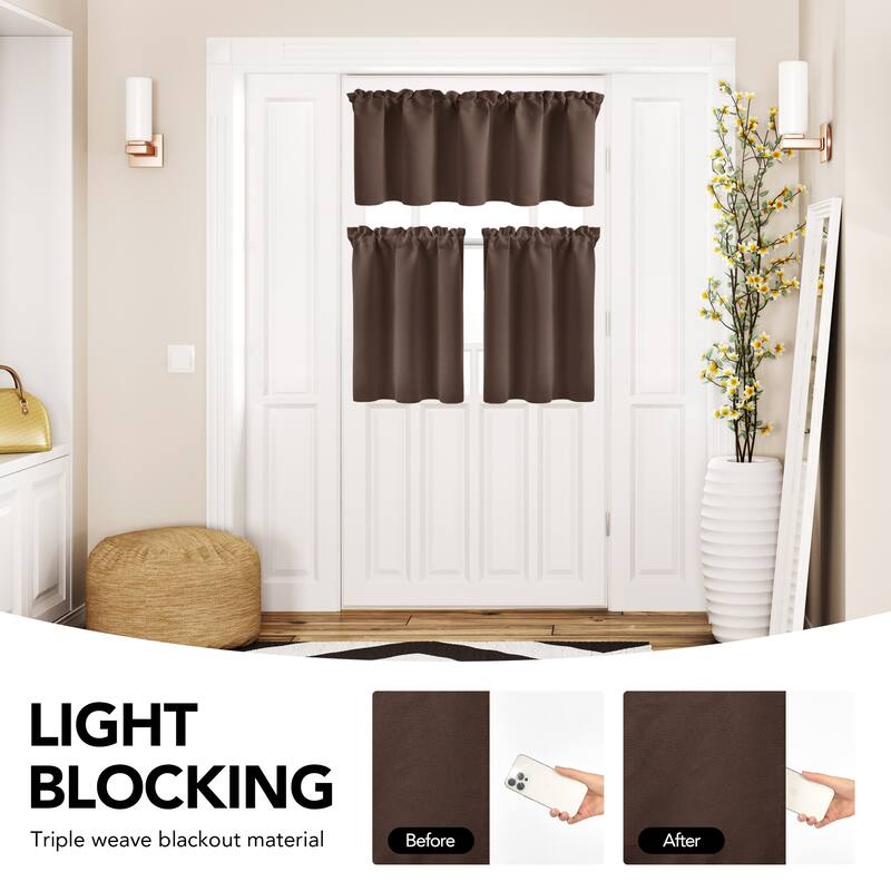 Rod Pocket Kitchen Curtain Valance and Tiers Set