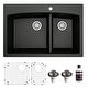 preview thumbnail 48 of 62, Karran Drop-In Quartz 33 in. 1-Hole 60/40 Double Bowl Kitchen Sink Kit Black