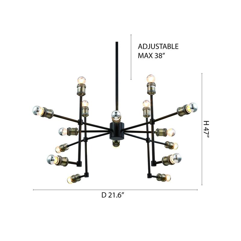 16-Light Gold And Black Metal Chandelier