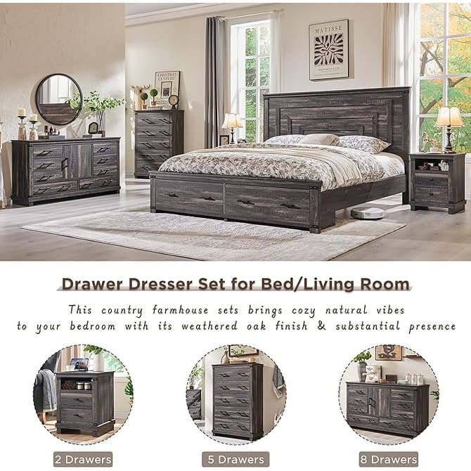 Farmhouse 6 Drawers Dresser, Wood Chest of Drawers, Closet Dresser