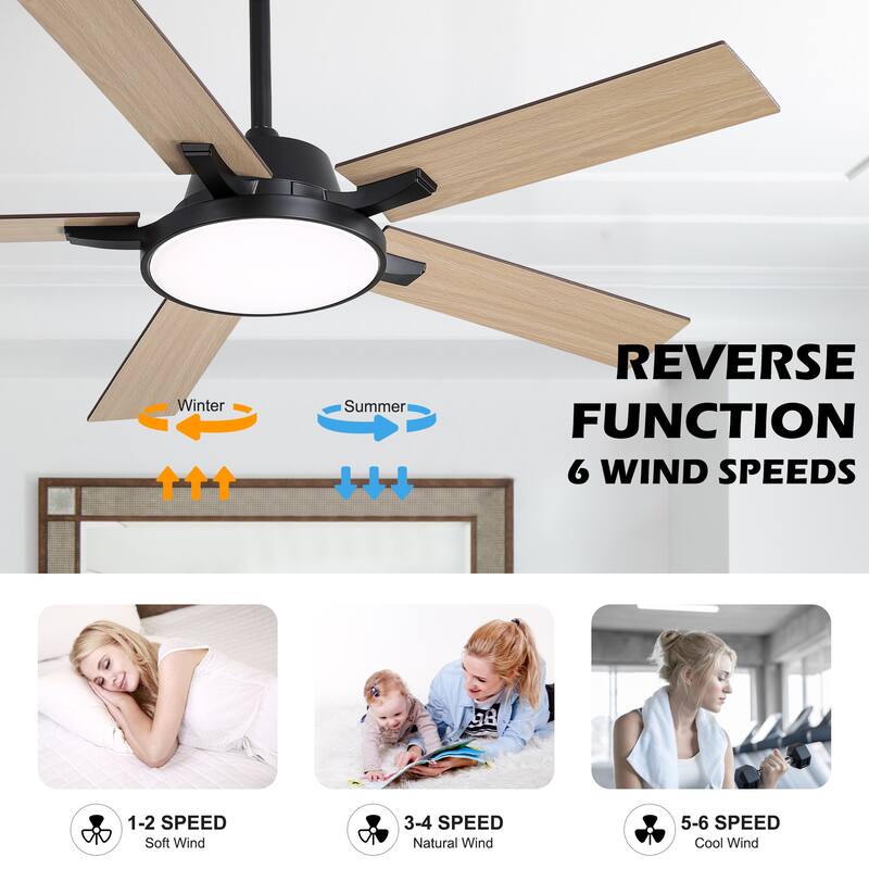 Oaks Aura 52" Dimmable Ceiling Fan with Light,LED Reversible Blades Fan Light,6 Speeds Quiet DC Motor with Remote for Indoor Use