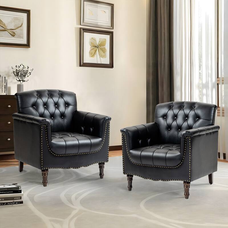 31" W Tufted Vegan Leather Accent Chairs for Living Room Set of 2