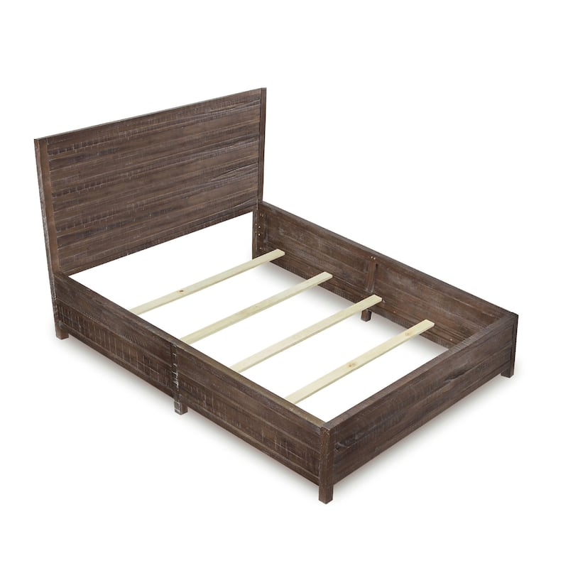 Cas Sengon Tekik Low Profile Panel King Bed, Rough Hewn, Brown